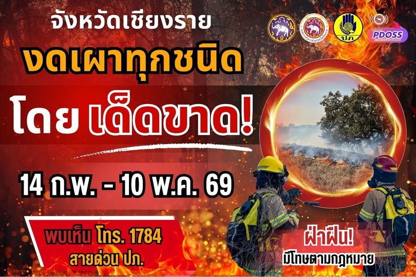 ???? หยุดเผา หยุดควัน หยุดฝุ่น PM 2.5 เพื่ออากาศสะอาดของคนเชียงราย