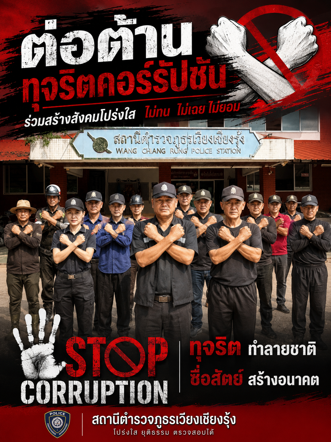 สภ.เวียงเชียงรุ้ง การต่อต้านทุจริตคอร์รัปชัน คือ การสร้างสังคมโปร่งใสด้วยการไม่ยอมรับ ไม่นิ่งเฉย และช่วยกันตรวจสอบการใช้อำนาจในทางที่ผิด ขจัดผลประโยชน์ทับซ้อน และป้องกันการแสวงหาผลประโยชน์ส่วนตน 